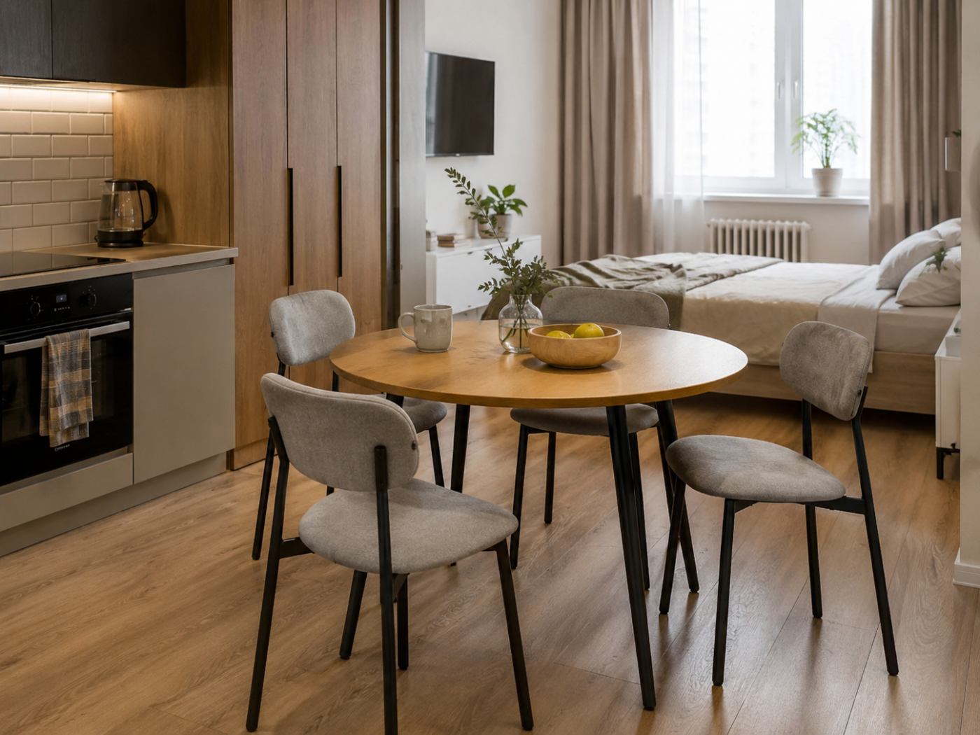 Комплектация студии 35 м² в Москве: поставка мебели для небольшого интерьера