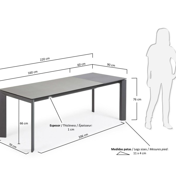 Стол Atta 160 (220) x90 антрацит керамика