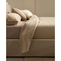 Кровать Nahiri бежевого цвета из шенилла с ящиком для хранения 160 x 200 см