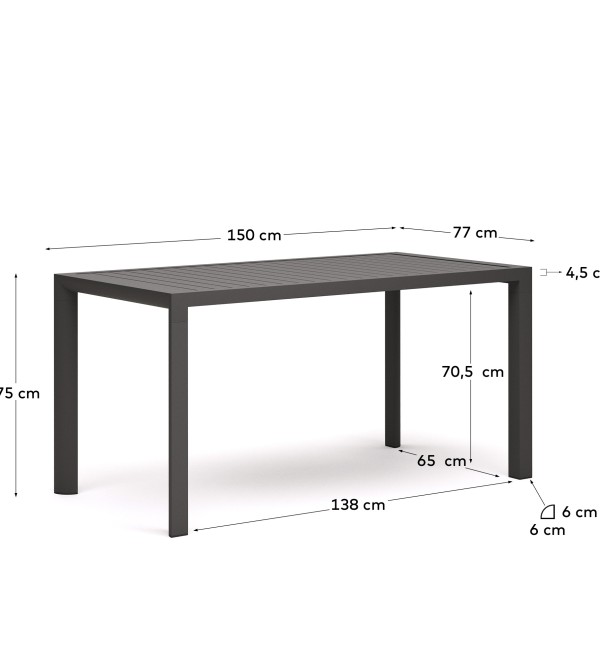 Culip Алюминиевый уличный стол с порошковым покрытием серого цвета 150 x 77 см
