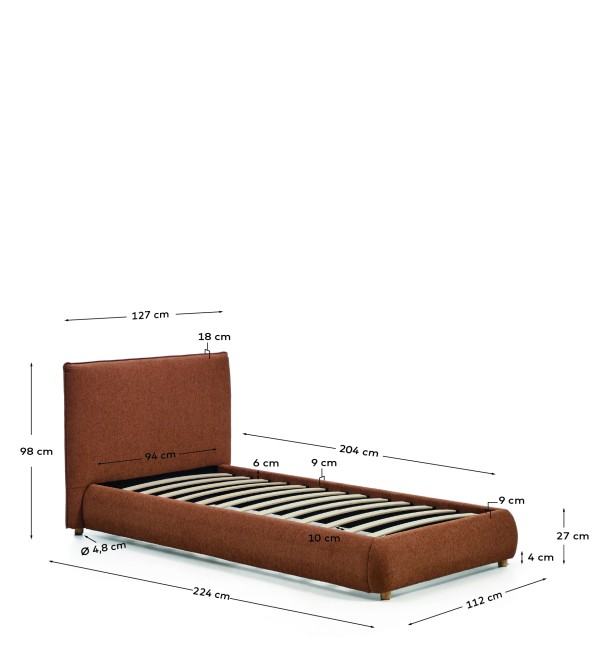 Кровать Elero из мягкого медного шенилла для матраса 90 x 200 см