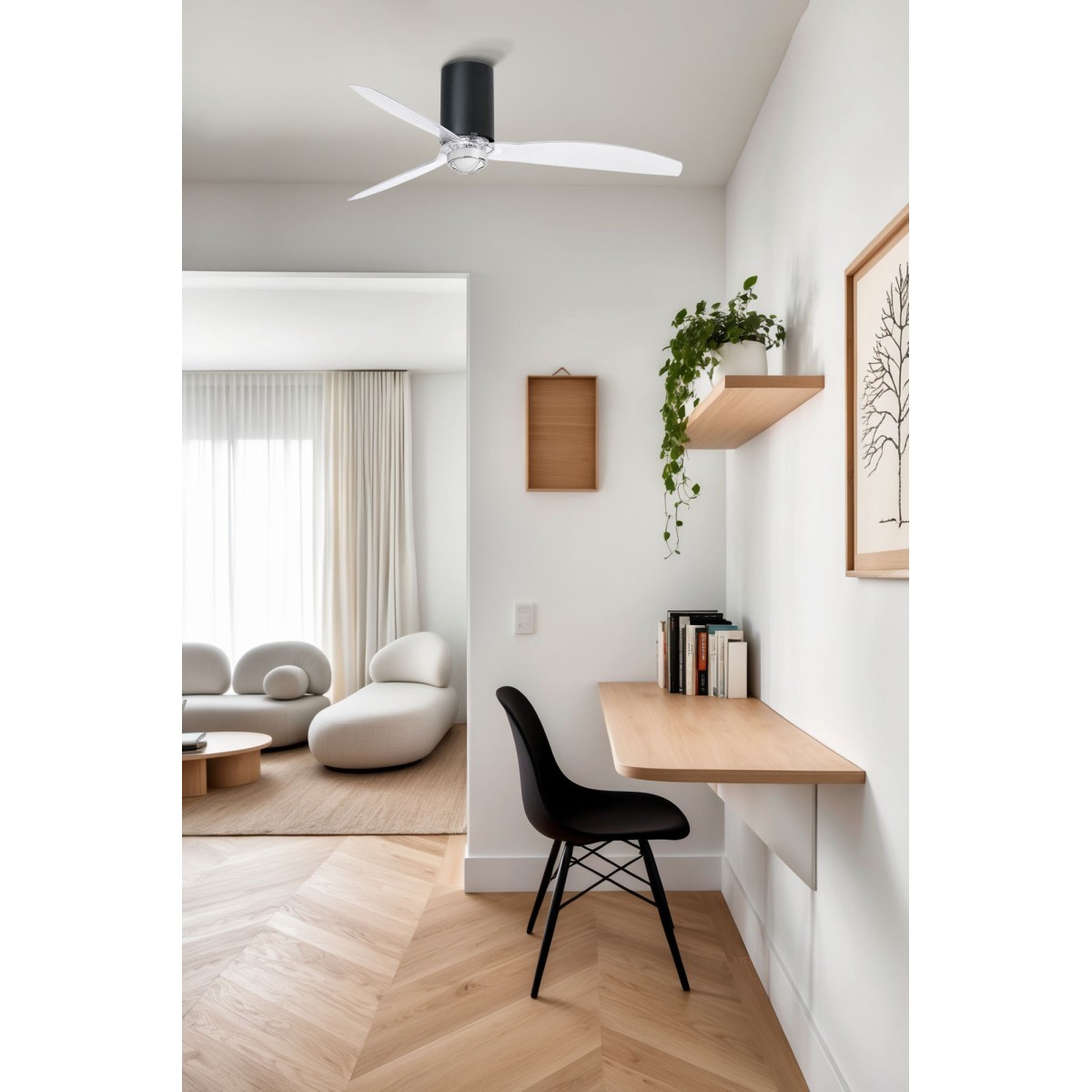 Потолочный вентилятор Mini Tube Fan LED мат. черный/прозрачный 128 см