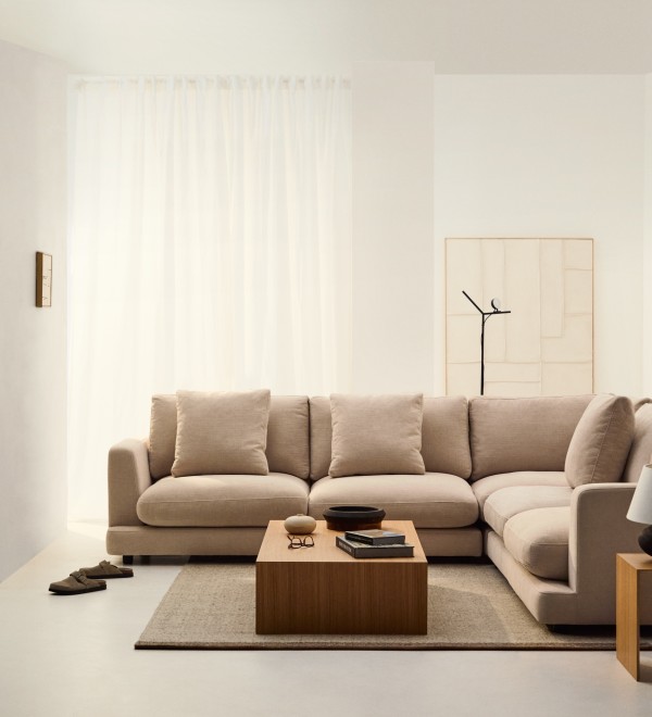 Угловой диван Gala 6-местный из бежевого шенилла