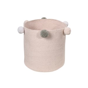 Корзина с помпонами розовая 30*30*30
