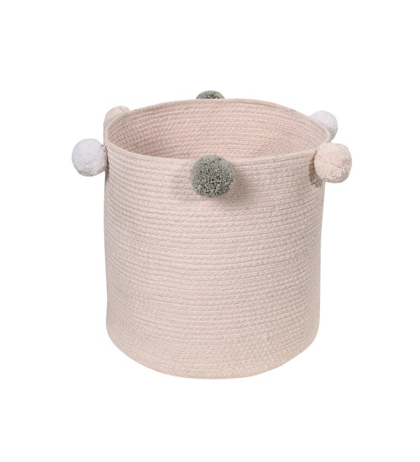 Корзина с помпонами розовая 30*30*30