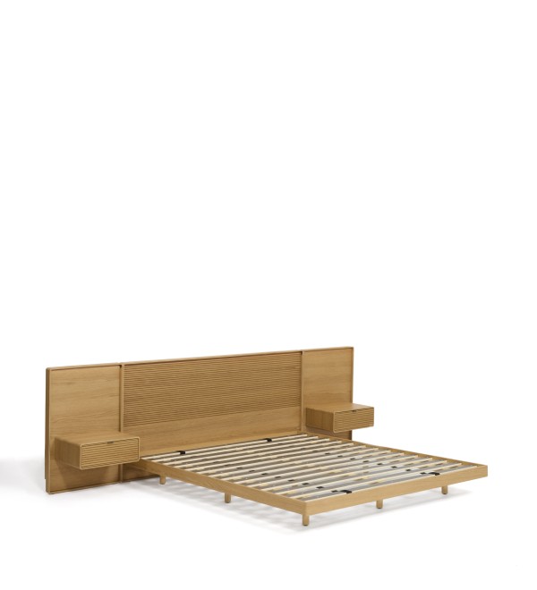Кровать Norlen с 2 тумбочками из натурального шпона дуба, с подсветкой, 180 x 200 см