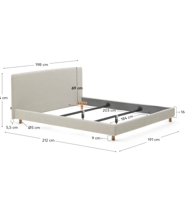 Кровать Valma из жемчужного шенилла со съемным чехлом для матраса 180 x 200 см