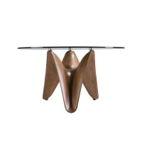 Круглый обеденный стол из закаленного стекла и ореха 1126-Ø150
