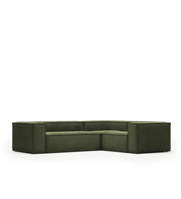 3-местный угловой диван Blok в зеленом толстом вельвете 290 x 230 см