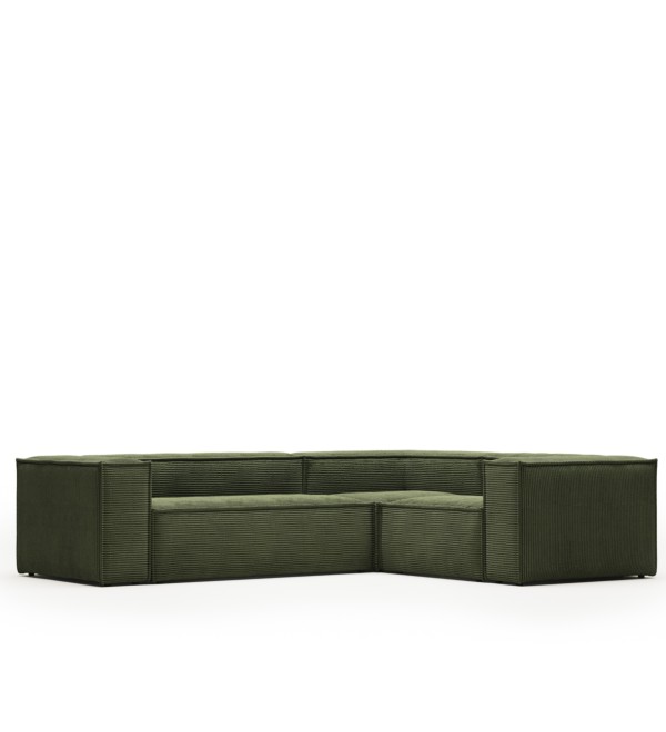 3-местный угловой диван Blok в зеленом толстом вельвете 290 x 230 см