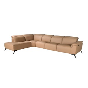 Диван модульный 5-ти местный 6281 с левым шезлонгом из светло-коричневой кожи