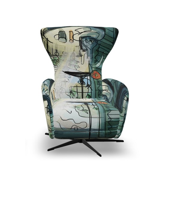 Кресло-реклайнер Mondrian Con Motor L-48, Base - Antracith Grey, ткань Mediterraneo S.6