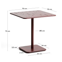 Уличный стол Brai из оцинкованной стали бордового цвета, 70 x 70 см