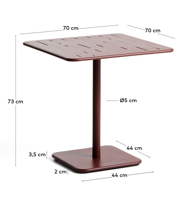 Уличный стол Brai из оцинкованной стали бордового цвета, 70 x 70 см