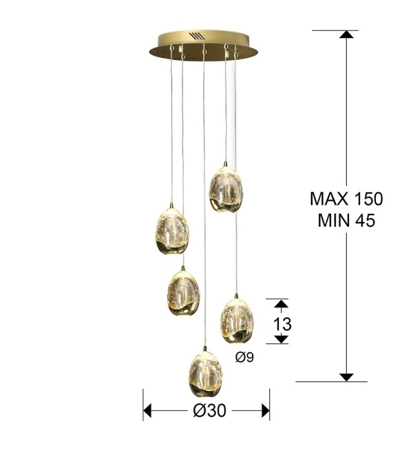 Подвесной светильник Rocio LED 5L Ø30 золотой