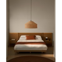 Кровать Norlen с 2 тумбочками из натурального шпона дуба, с подсветкой, 180 x 200 см