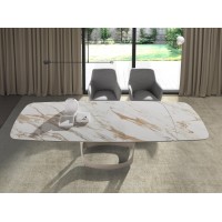 Раздвижной обеденный стол 1188 с столешницей из керамики и основанием из песочной стали