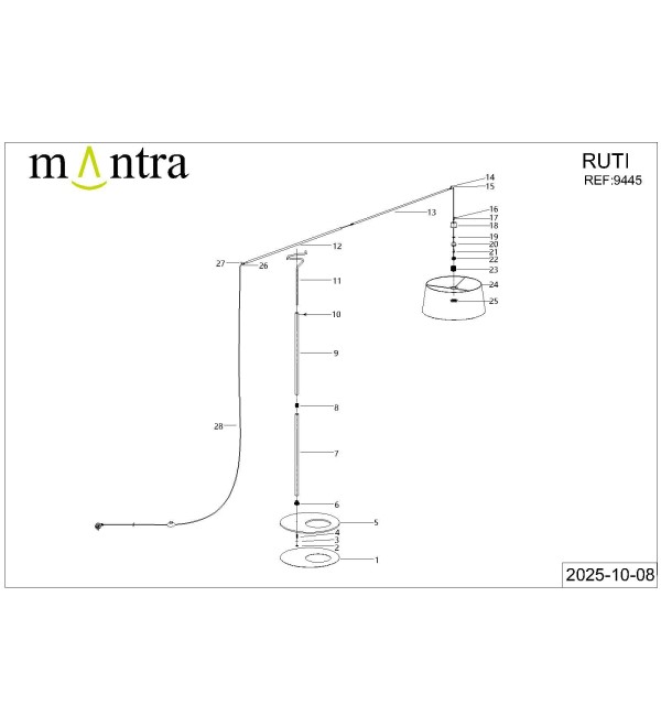 9445 Торшер без абажура MANTRA RUTI RICCA