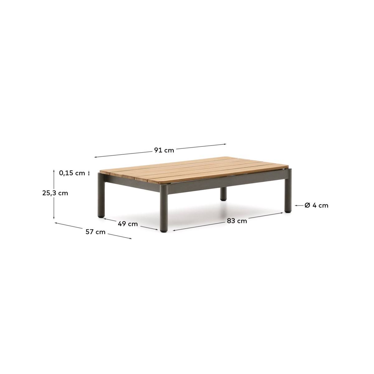Журнальный столик Sorells из зеленого алюминия и тикового дерева 52,4 x 91 см