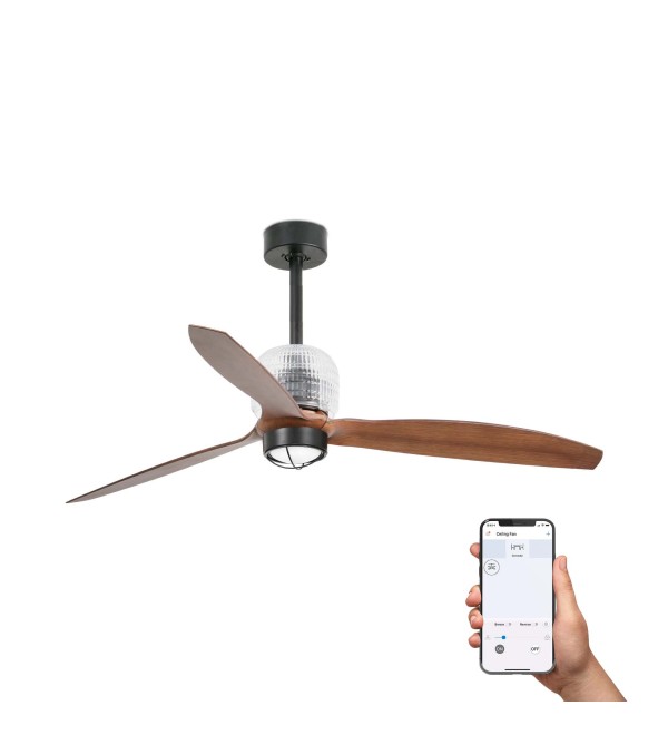 Потолочный вентилятор DECO FAN M, черный/ореховый, 3000K, TUYA