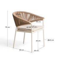 Уличный стул Zuara из алюминия цвета экрю и коричневой веревки