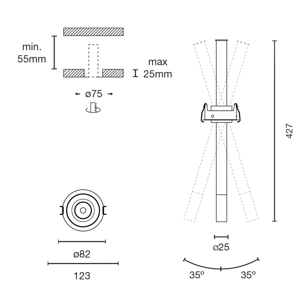 IZAR Встраиваемый светильник черный 15є 2700K ONOFF