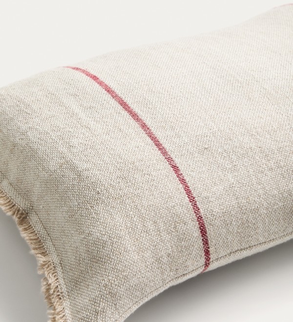Чехол для подушки Lidore из бежевого льна с красными полосами, 30 x 50 см