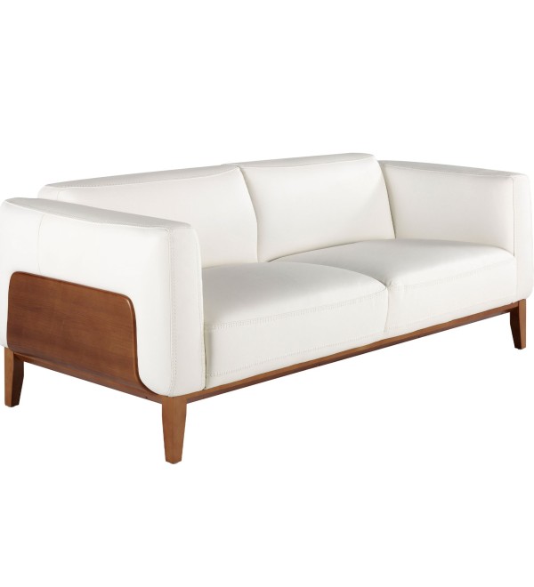 Диван 3-х местный 5353-3P-M9715 /6115 кожаный белый с каркасом из ореха
