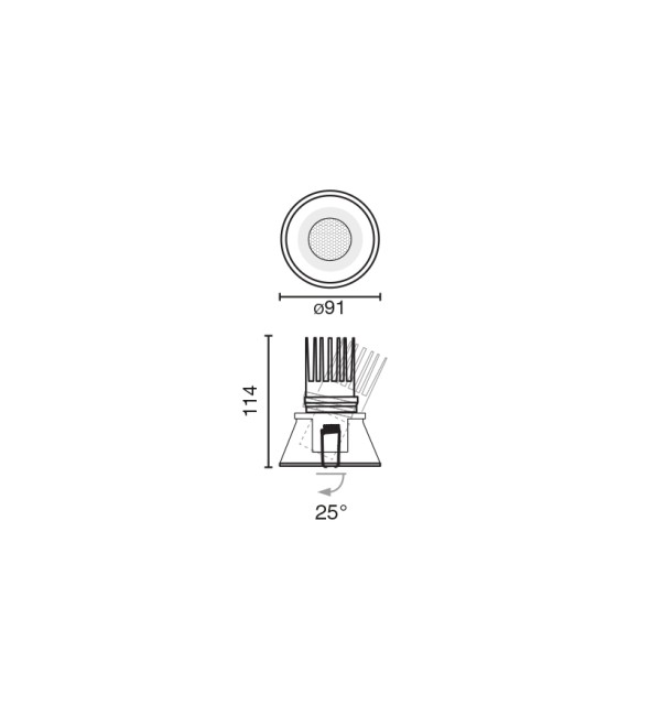 Встраиваемый светильник TULIPA DOWN ORI 15W 4000K CRI90 50° черный DALI