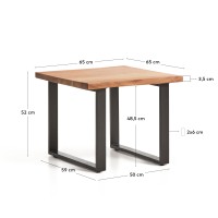 Приставной столик Uxue из акации с ножками из черной стали, 65 x 65 см
