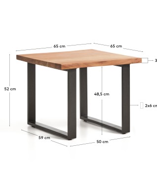 Приставной столик Uxue из акации с ножками из черной стали, 65 x 65 см