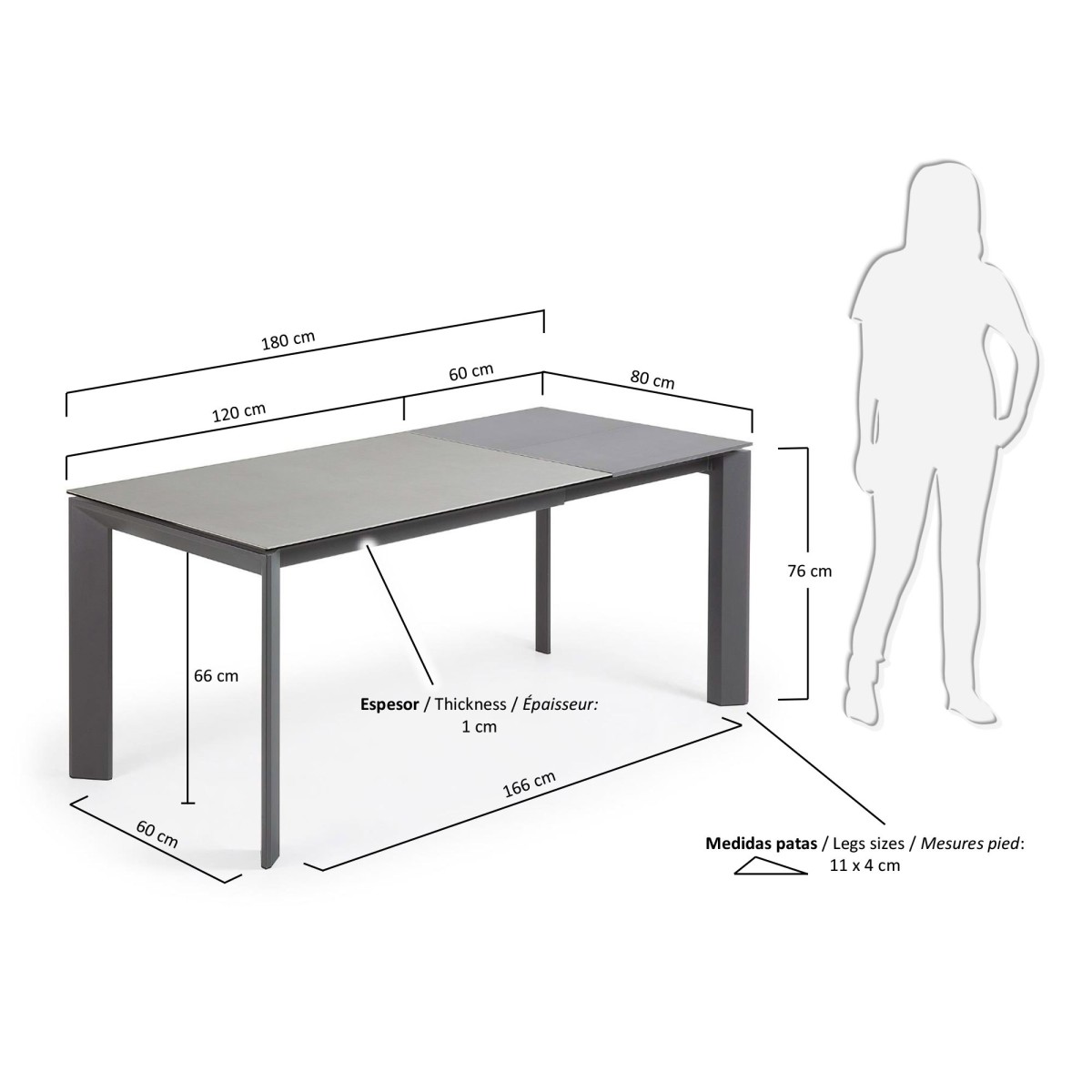 Стол Atta 120 (180) x80 антрацит, керамика