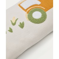 Чехол для подушки Pecky из бежевого хлопка с вышивкой трактора 30 x 50 см