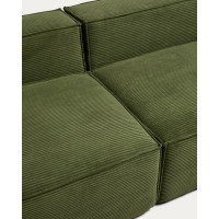 Трехместный диван Blok с приставным пуфом из плотного зеленого вельвета, 240 см