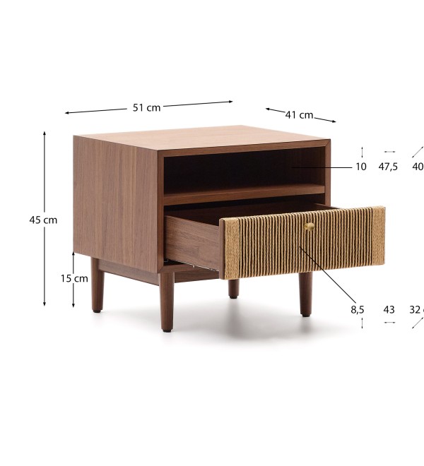 Прикроватная тумбочка Elan из шпона и массива ореха со шнуром