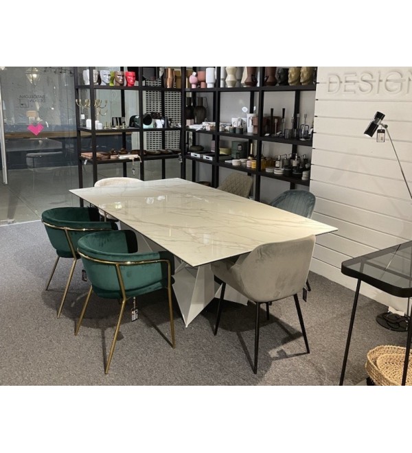 Стол обеденный керамический CT2061-RE-MARMOL /1053 белые ножки 220 x 120 x 75