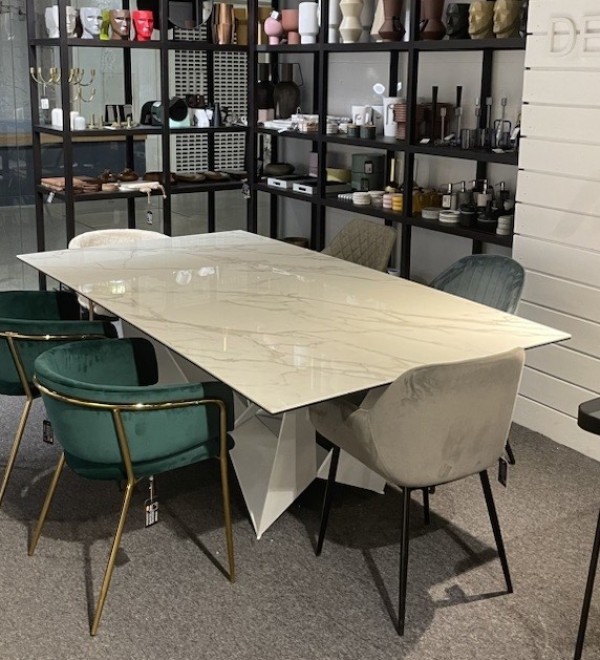 Стол обеденный керамический CT2061-RE-MARMOL /1053 белые ножки 220 x 120 x 75