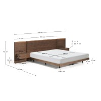 Кровать Norlen с 2 тумбочками из орехового шпона с темной отделкой LED 180 x 200 см