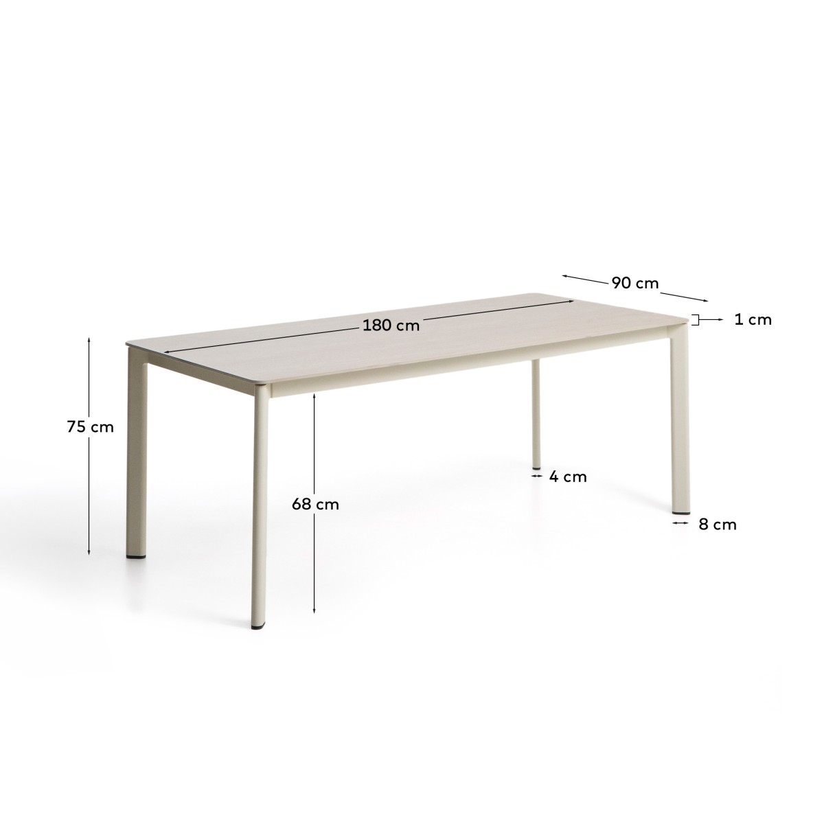 Уличный стол Anafi из спеченного камня и бежевого алюминия 180 x 90см
