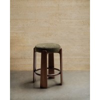 Полубарный табурет Granite из зеленой синели и массива ясеня с отделкой под орех