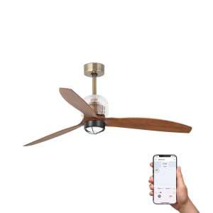 Потолочный вентилятор DECO FAN Ш1280 состаренное золото 3P орех 3000K TUYA