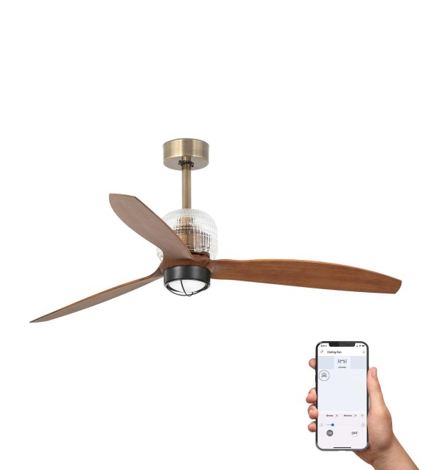Потолочный вентилятор DECO FAN Ш1280 состаренное золото 3P орех 3000K TUYA