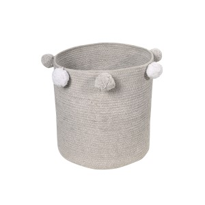 Корзина с помпонами серая 30*30*30