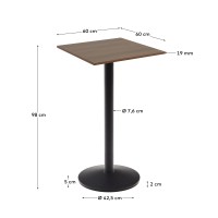 Высокий садовый столик Esilda ореховый на черном металлическом основании 60 x 60 x 96 см