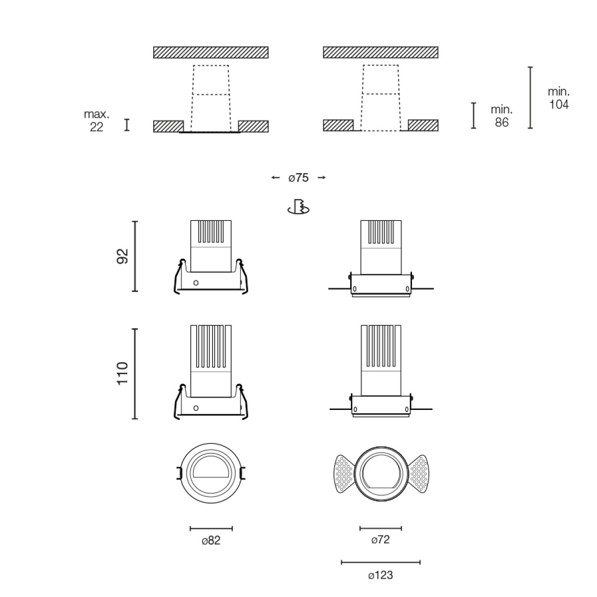ELIOS WALLWASHER Черный модуль IP20 7 Вт 24º 3000K