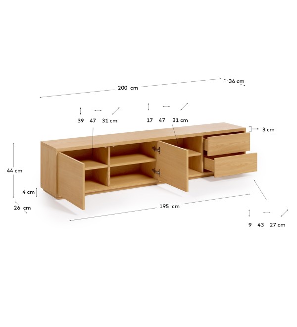 Abilen Подставка для TV из дуба Abilen с 2 ящиками 200 x 43,6 см