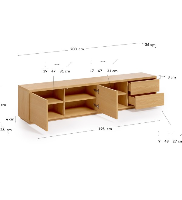 Abilen Подставка для TV из дуба Abilen с 2 ящиками 200 x 43,6 см