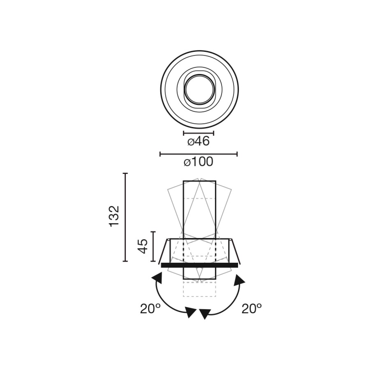 Встраиваемый светильник KOPE черный Ш100 13W 3000K CRI90 20є NEG DALI