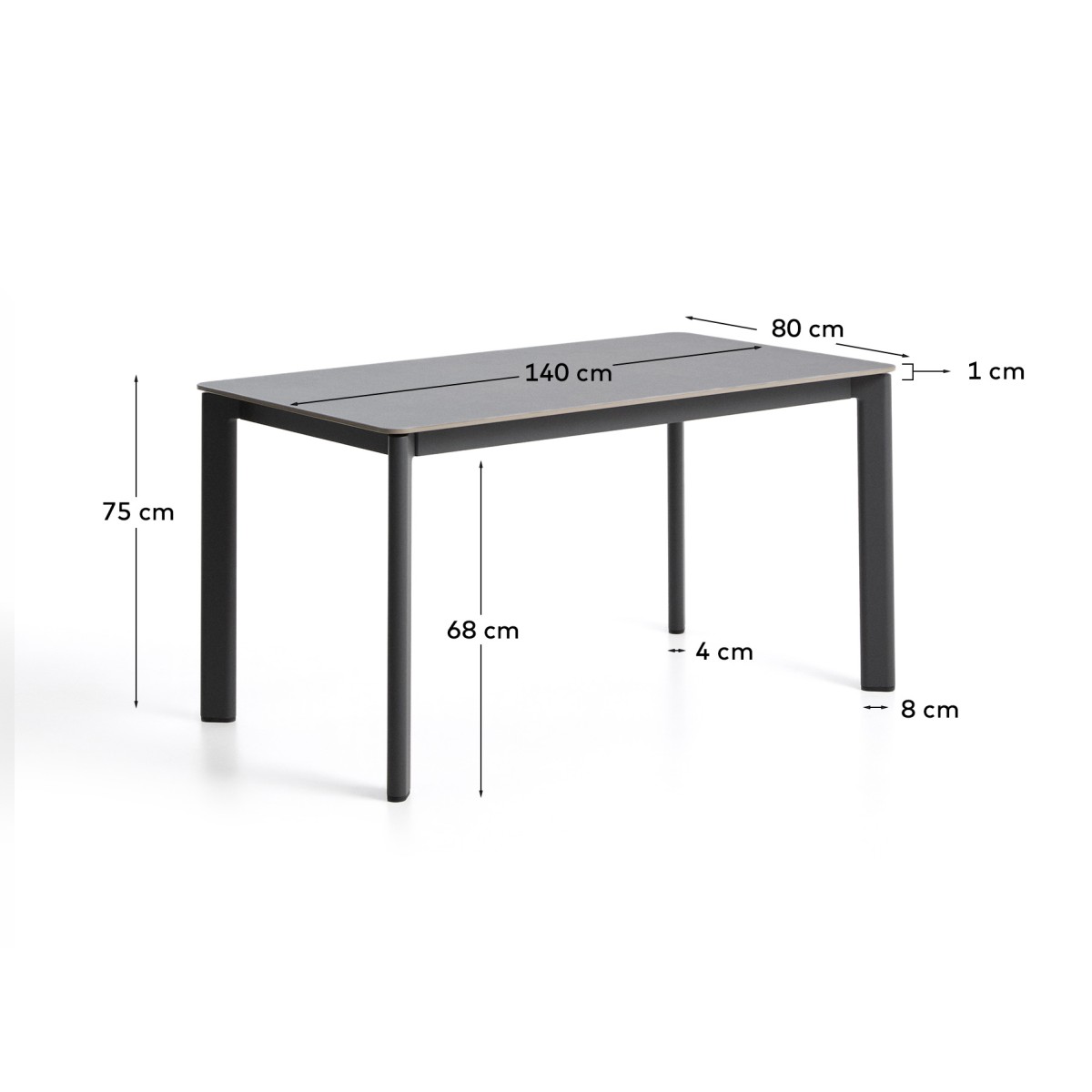 Уличный стол Anafi с графитовой столешницей из спеченного камня, 140 x 80 см