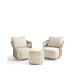 Комплект из 2 кресел Osani из алюминия цвета экрю и веревки цвета таупе с приставным столиком Drasi